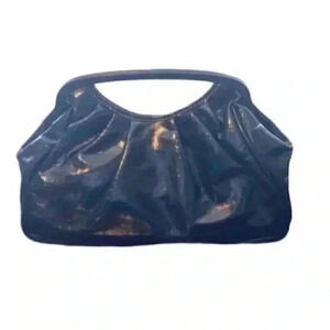 Vintage Black Patent Clutch Handbag Faux Leather Top Handle Bag Purse